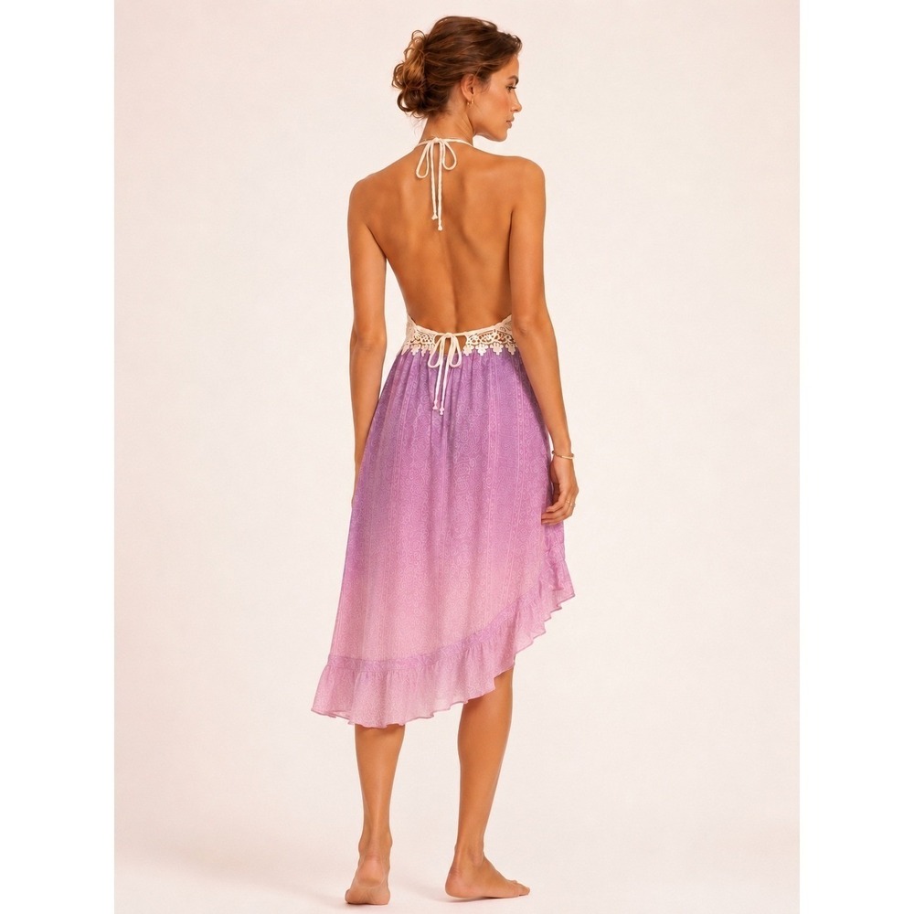 Anna Sui x O'Neill Halter Dress XS Lavender Lace Crochet Coquette Boho Hi-Lo